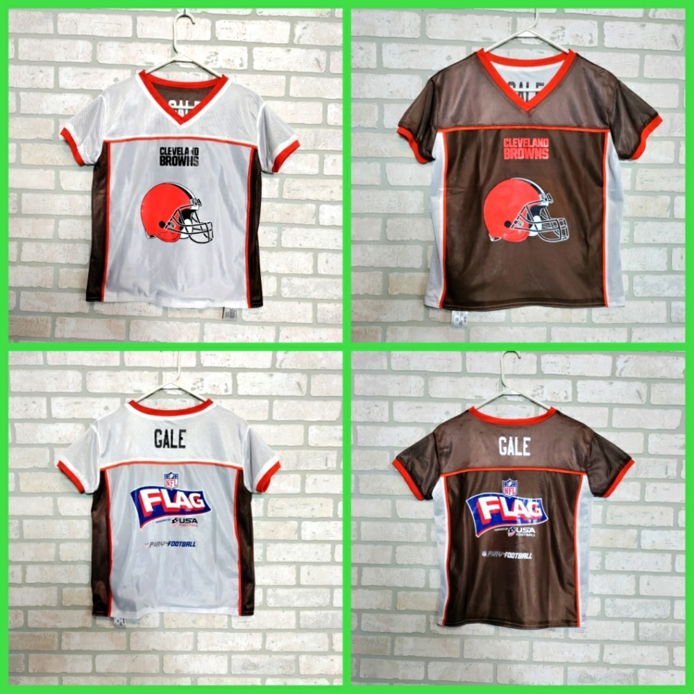 NFL 2in1 Cleveland Brown GALE Boys Jersey Knit Shirt REVERSIBLE Sz L
